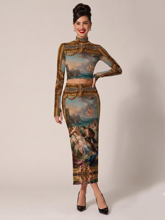 Conceptual Subculture Dresses & Skirts - Conceptual Subculture Baroque Mesh See Thru Outfit Mythology Cherub Skirt Top